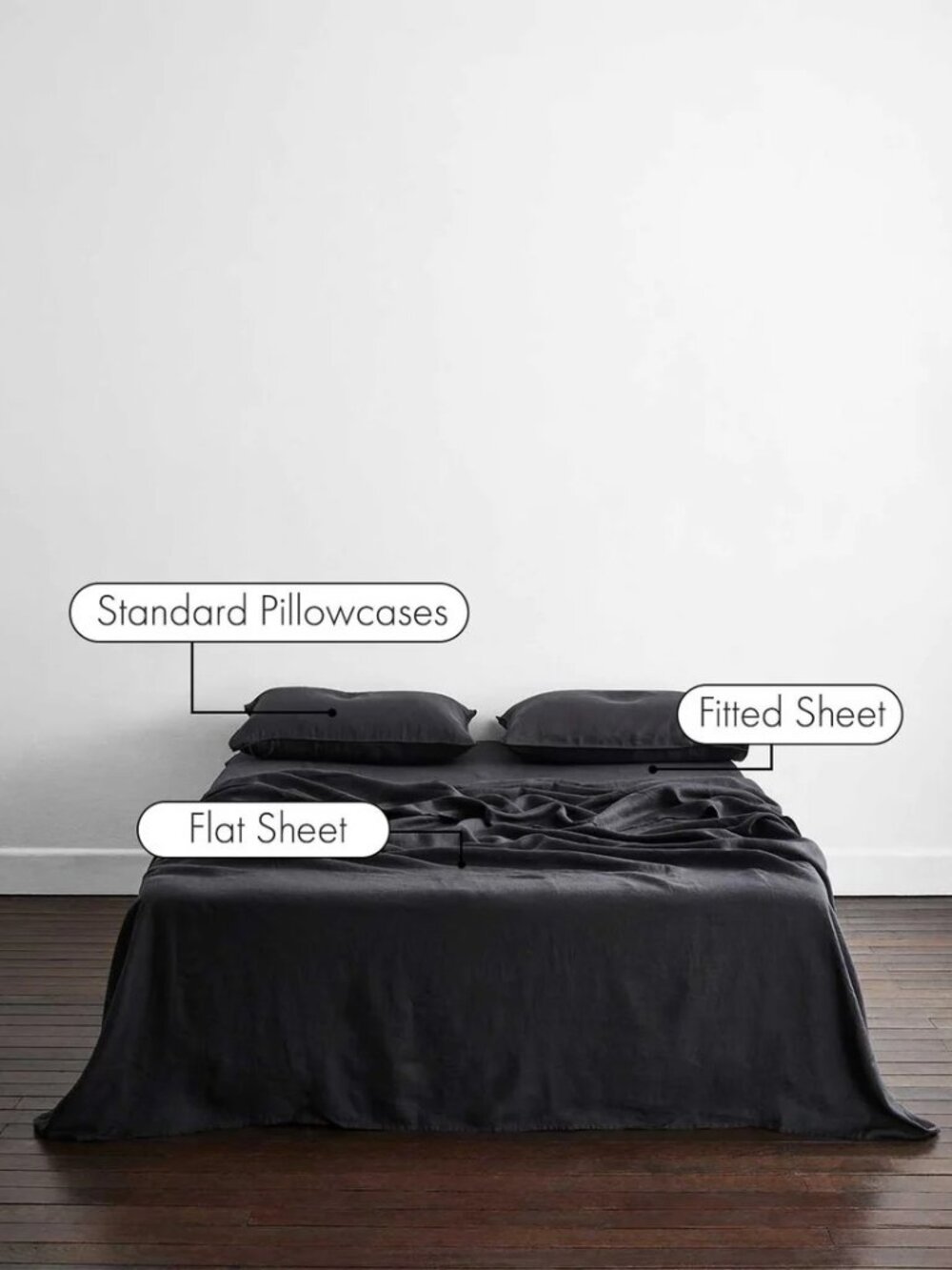 Bed Threads CHARCOAL F/Q 100% Flax Linen 4 PCS Sheet Set